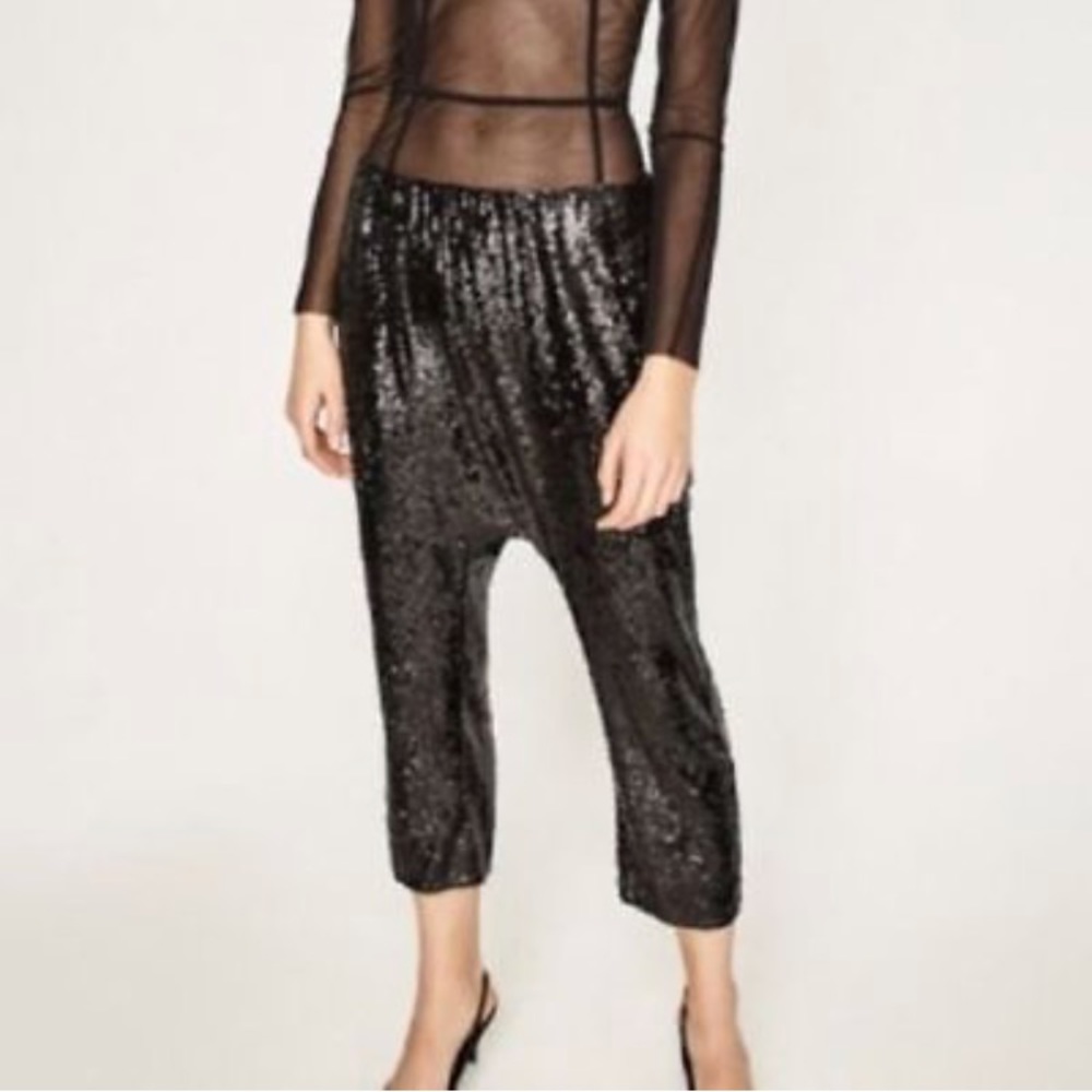 Zara Woman Black Sequin Harem Pants- NWT